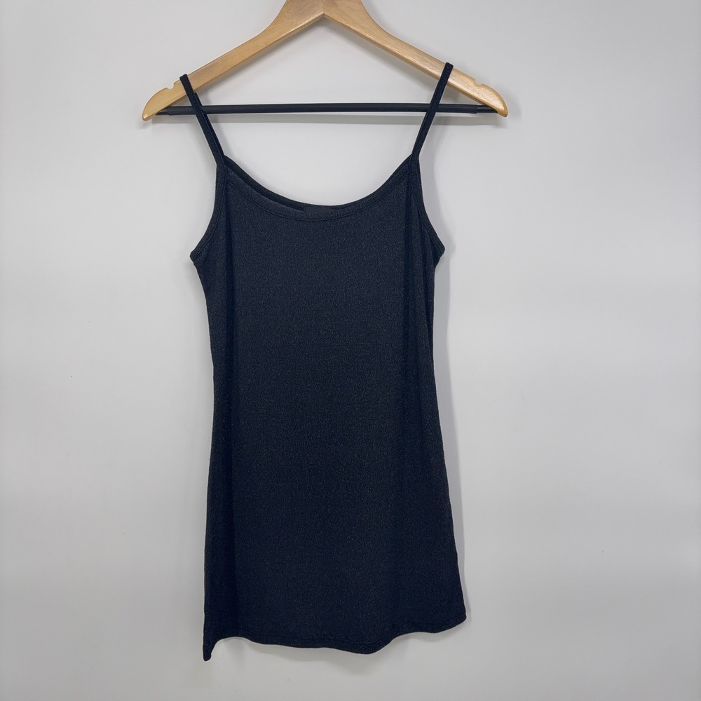 VTG Wet Seal Black Shimmer Spaghetti Strap Camisole Tank Top Scoop Neck Y2K 90s